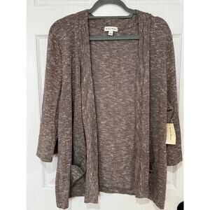 Studio Works Open Front Cardigan Brown/White Heather XL NWT 3/4 Sleeve